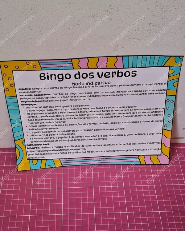 Bingo dos verbos no modo indicativo - Image 3