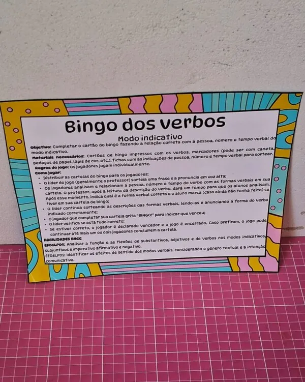 Bingo dos verbos no modo indicativo - Imagem 3